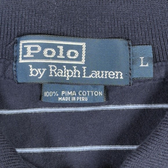 POLO RALPH LAUREN SHIRT Men's Large Navy Blue Striped Golf Short Sleeve Polo - Picture 3 of 7